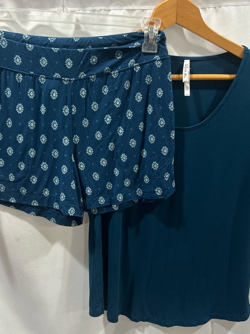 EUC Soma Cool Nights Teal Two-Piece Sleep Set — Printed Shorts & Solid Tee
